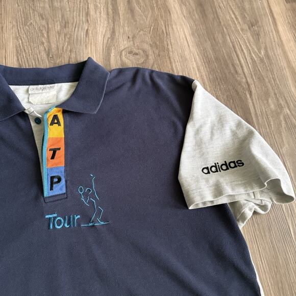 Vintage Adidas Originals ATP Tour Tennis Polo Shirt Mens Size XL Gray Blue - Picture 3 of 7